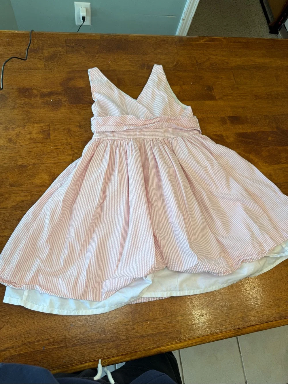 Ralph Lauren Girls Pink White Striped Seersucker Dress Bow size 12